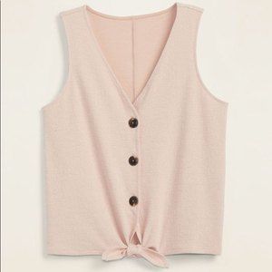 Old Navy Knit-Textured Tie Front Sleeveless Button Up Top Blush Pink Women’s S